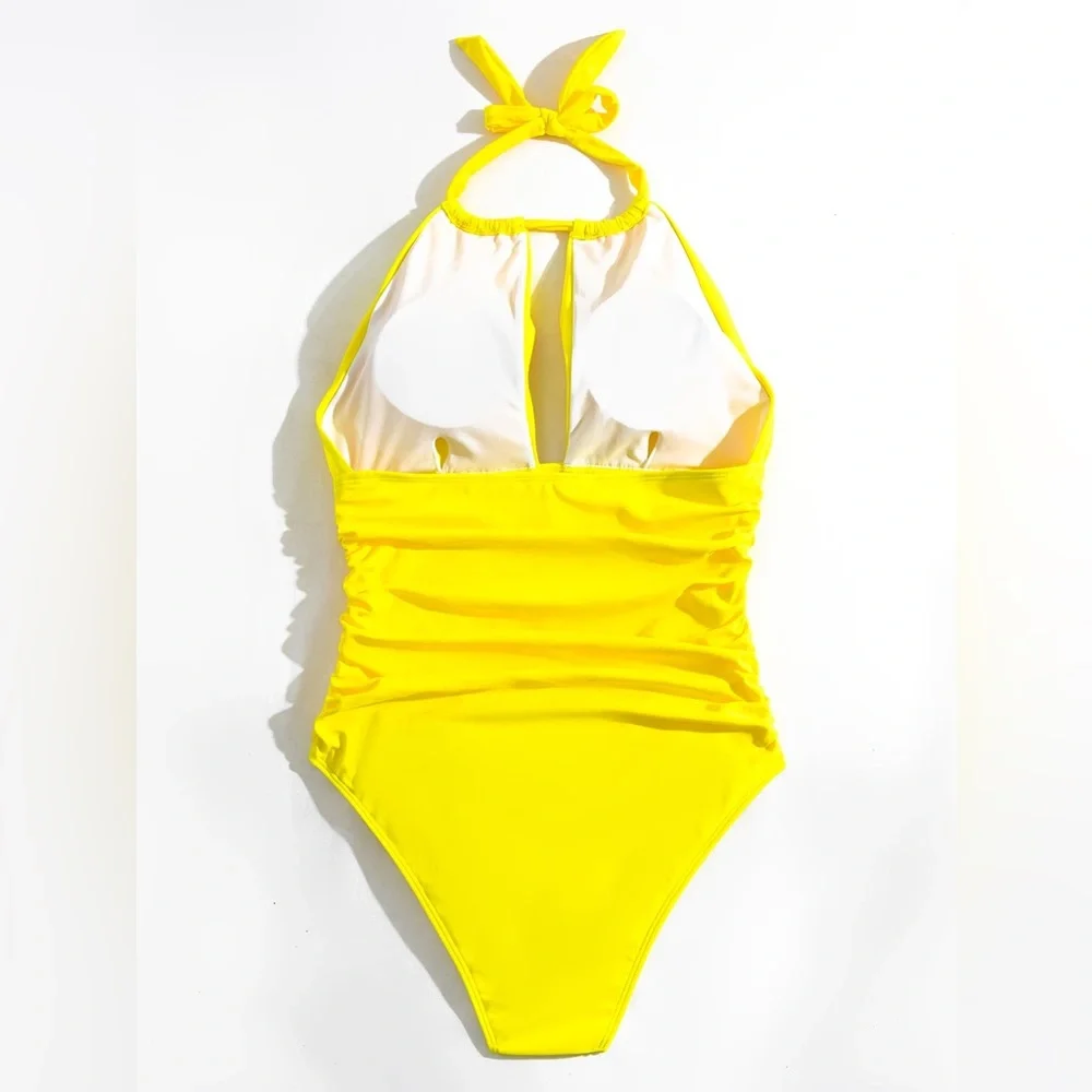 Yellow one piece halter bathers swimsuit - Picture 10 of 10